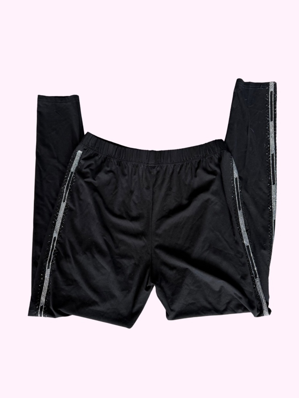 Iconic Vintage 90s Y2K Cotton Rhinestone Stripes Black Leggings Sz Large